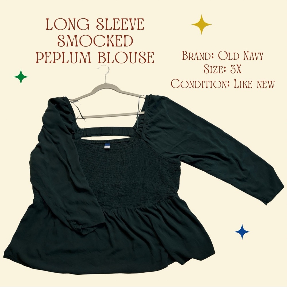 Old Navy Women's Dark Green Smocked Peplum Blouse